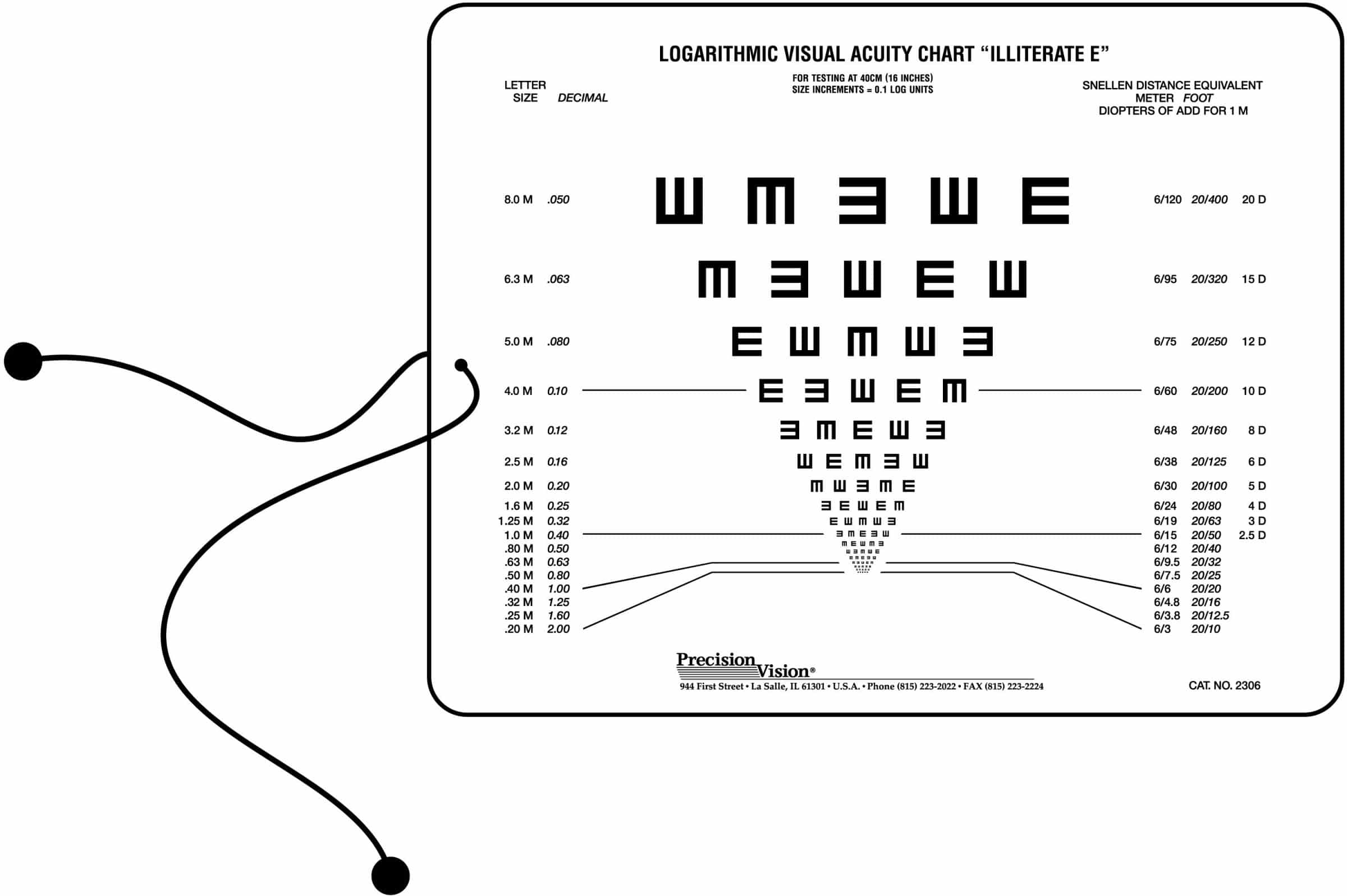 Tumbling "E" Near Point Vision Chart Single Sided - Precision Vision