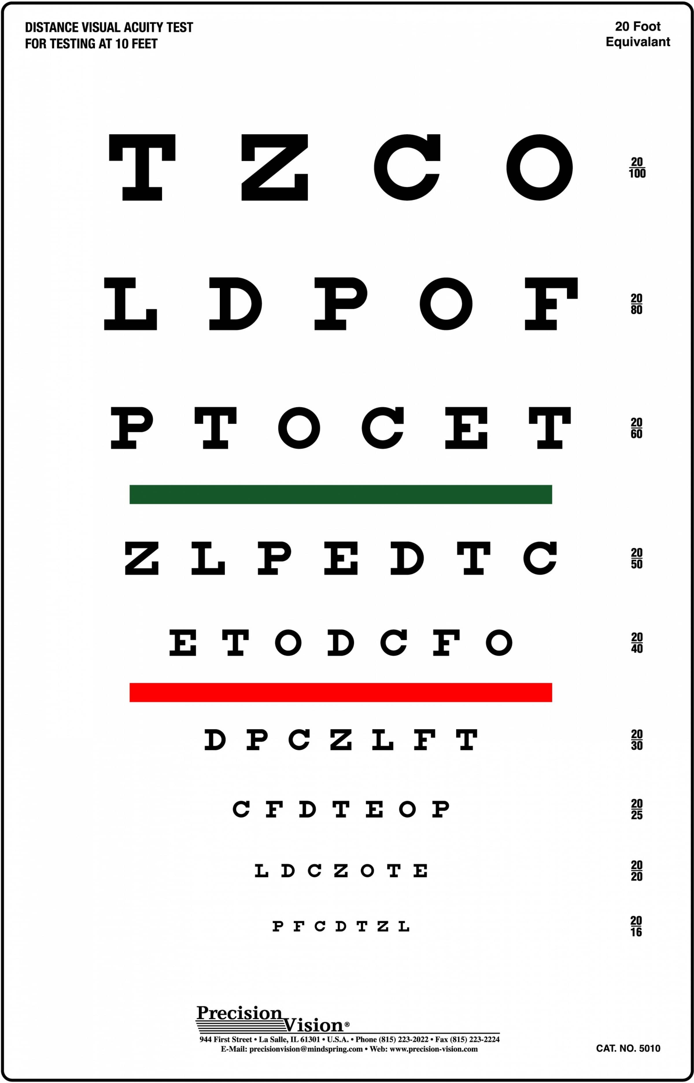 Snellen Eye Chart For Visual Acuity And Color Vision Test Precision