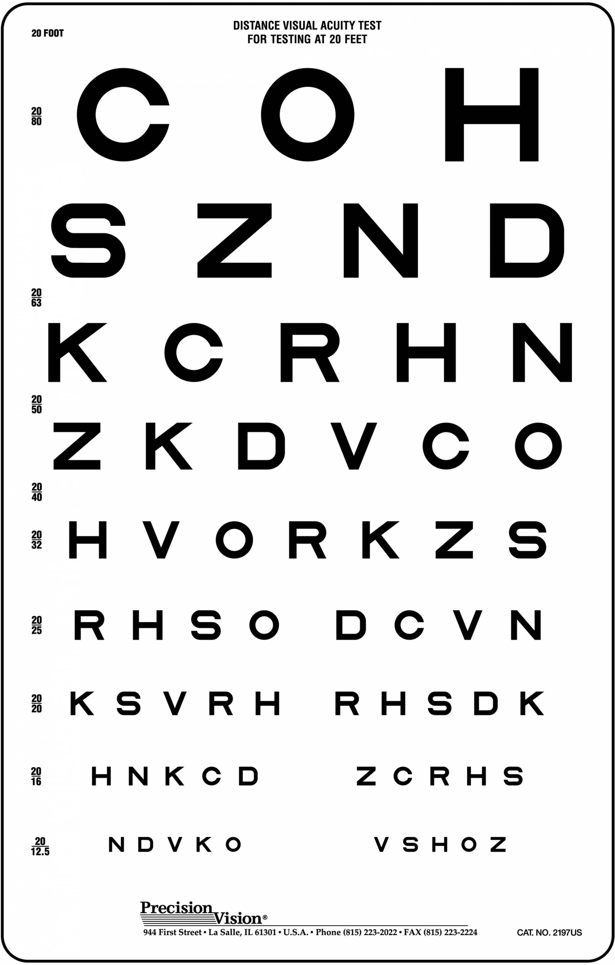 20 Foot Vision Testing Charts For School Nurses Precision Vision