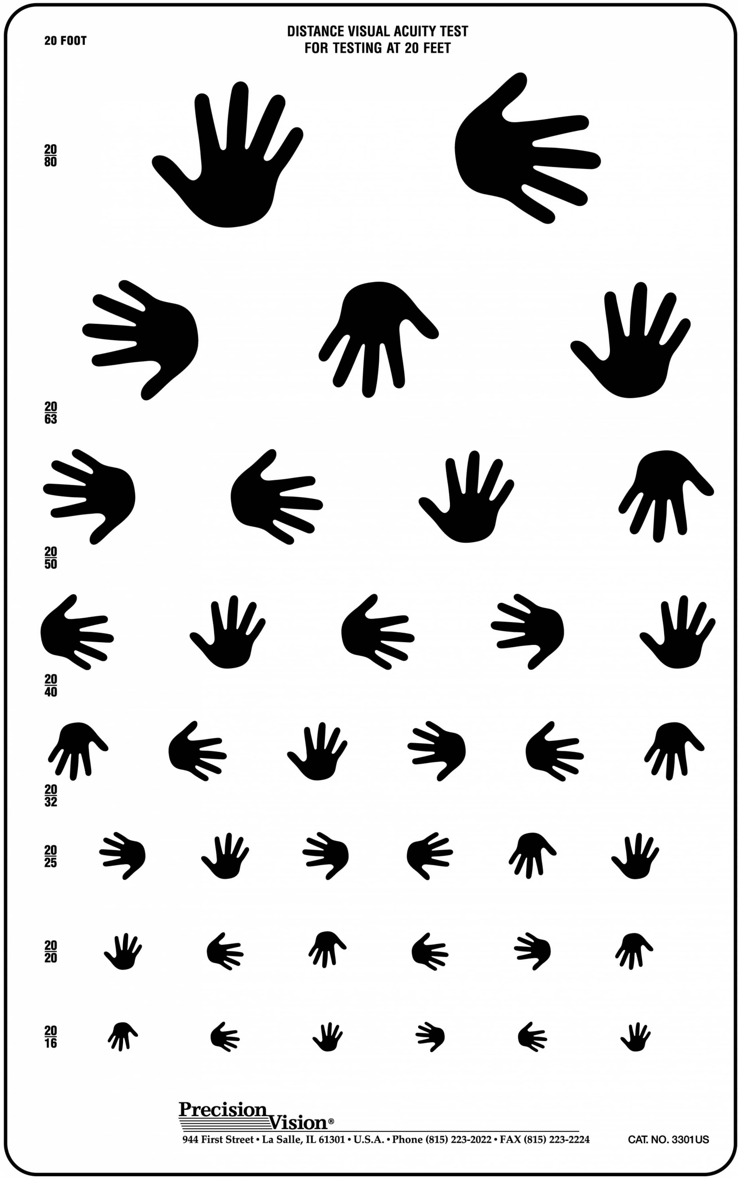 20 Foot Distance Hand Visual Acuity Chart Precision Vision