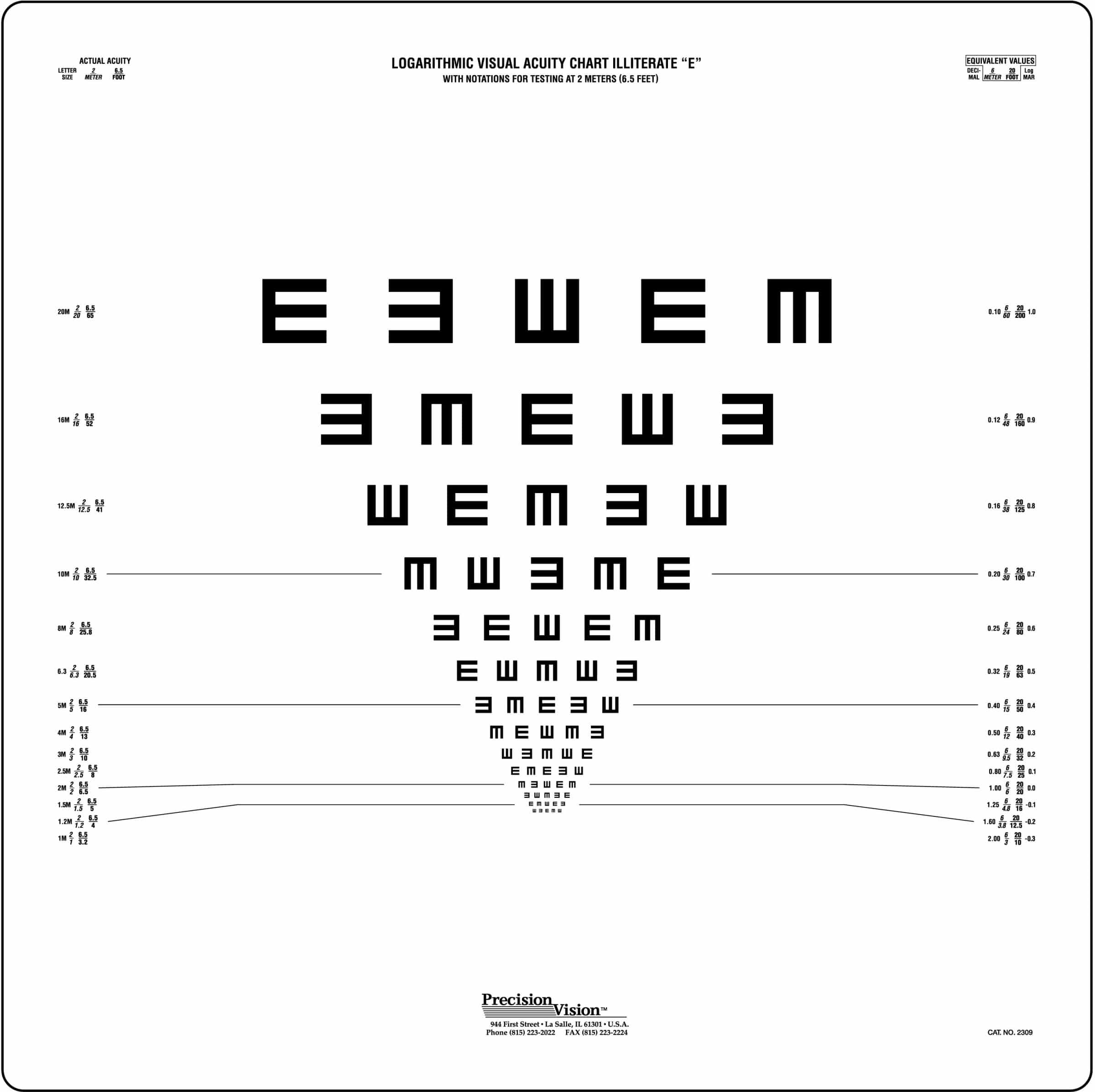 Tumbling E Acuity Vision Chart For 2 Meters Precision Tumbling E Acuity Vision Chart