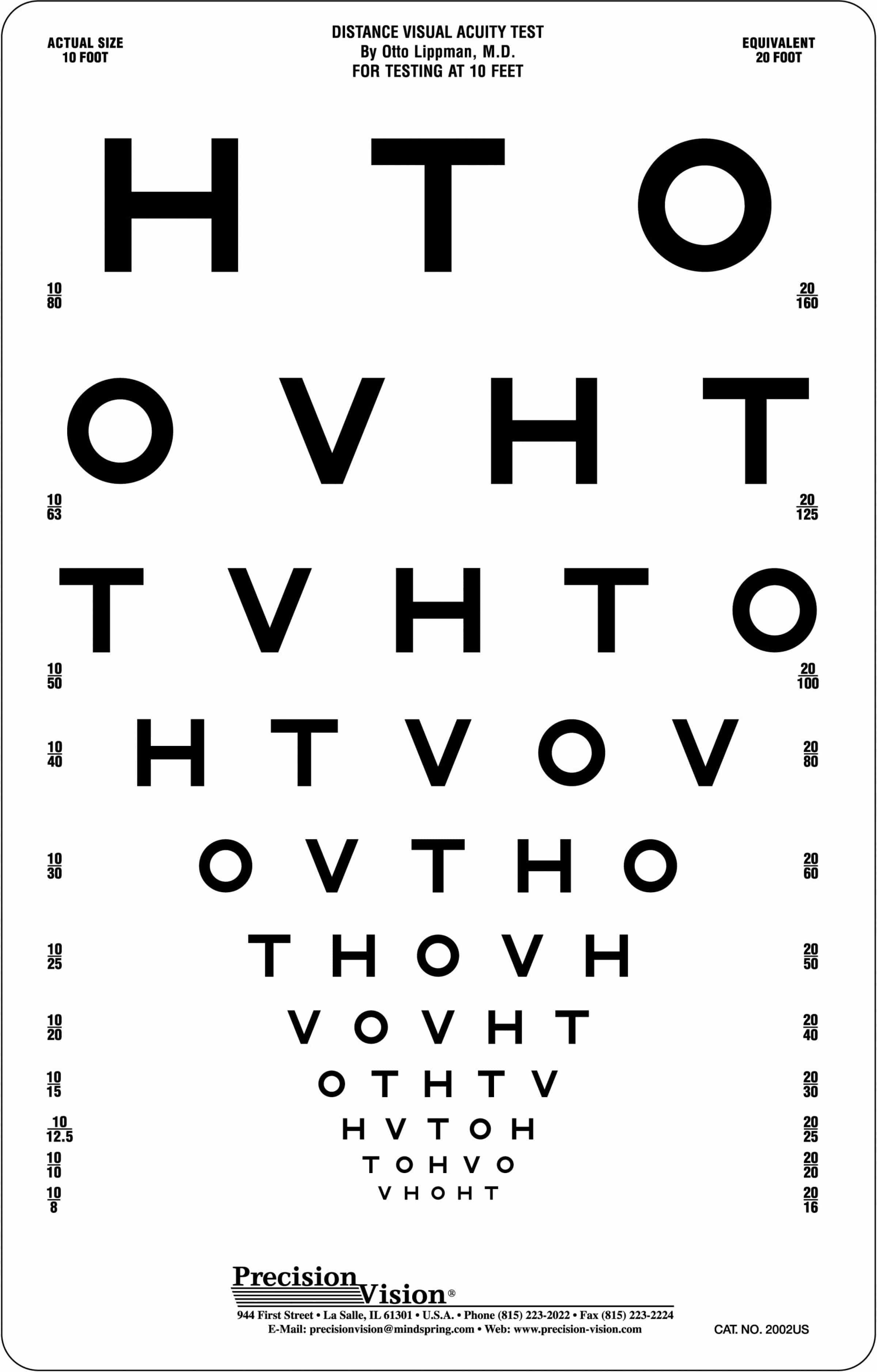 Hotv Visual Acuity Chart 10ft Precision Vision Hotv Visual Acuity Chart 10ft