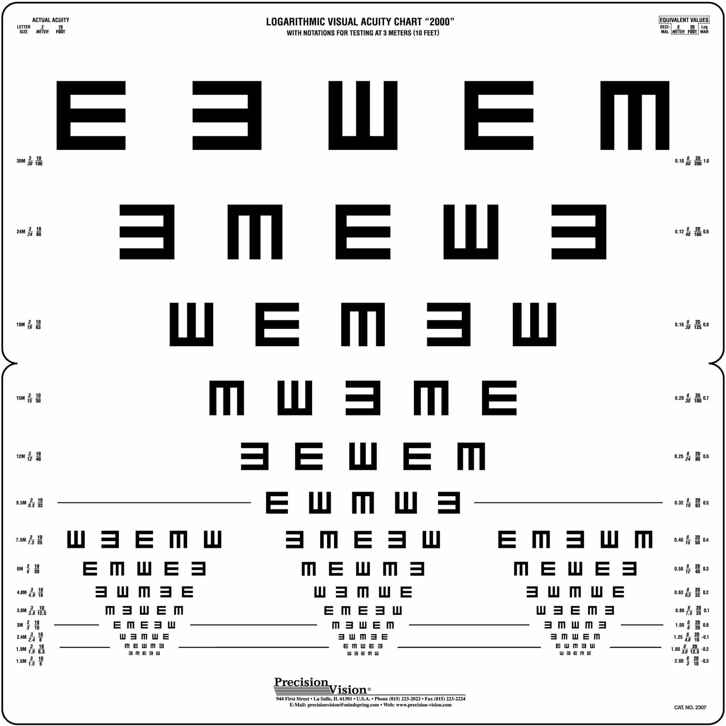 Tumbling "E" Folding Distance Chart Precision Vision