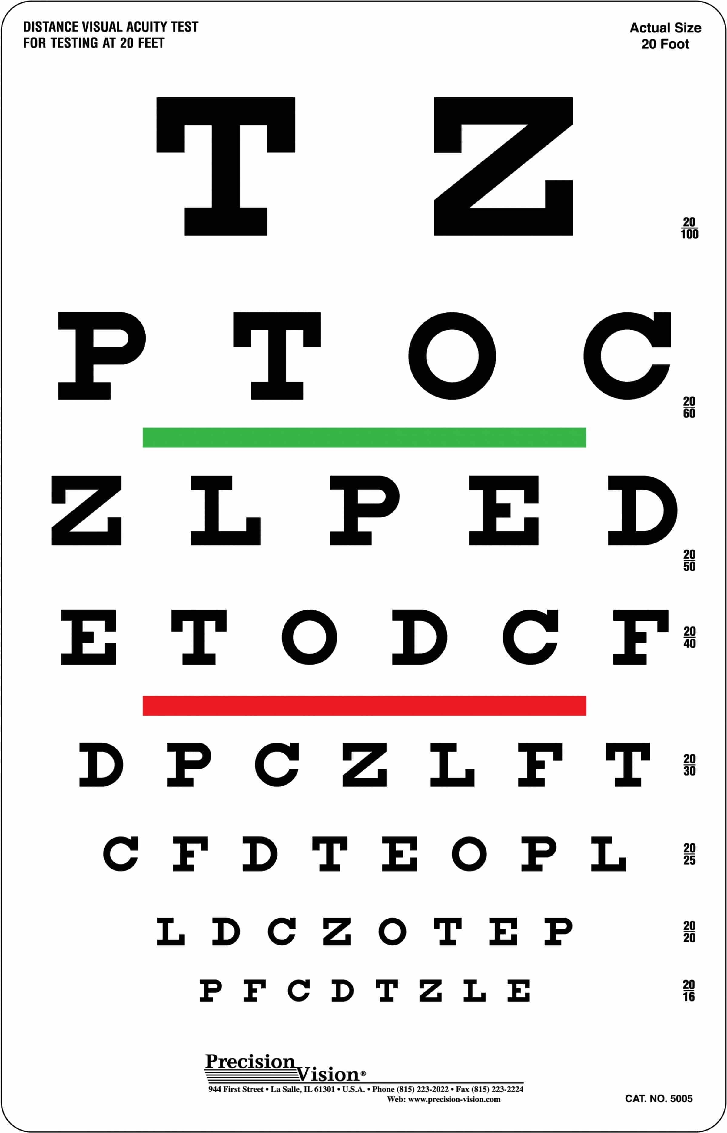 Snellen Eye Chart for Visual Acuity and Color Vision Test - Precision ...