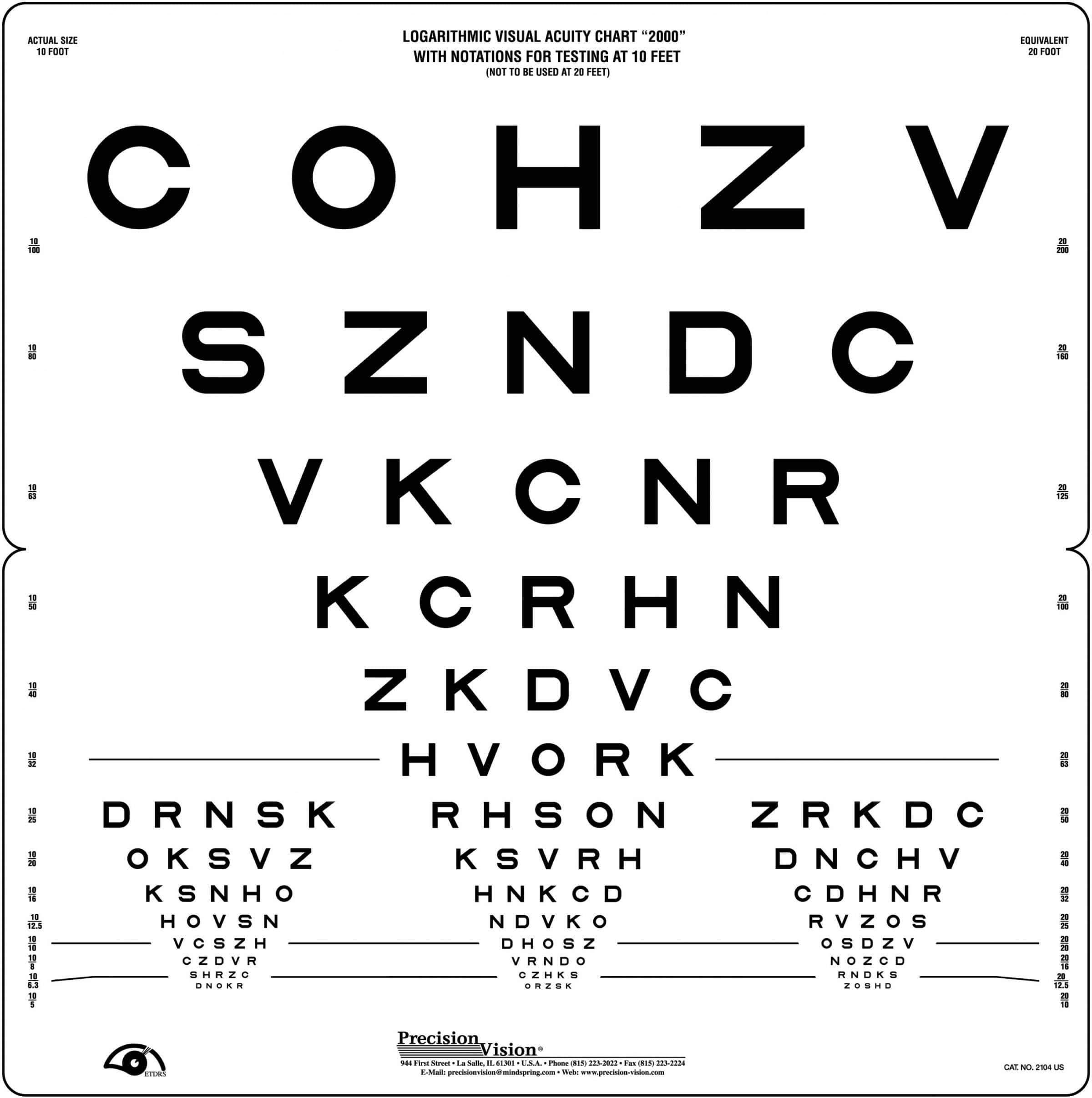 Sloan Distance High Contrast Fold Eye Chart Precision Vision